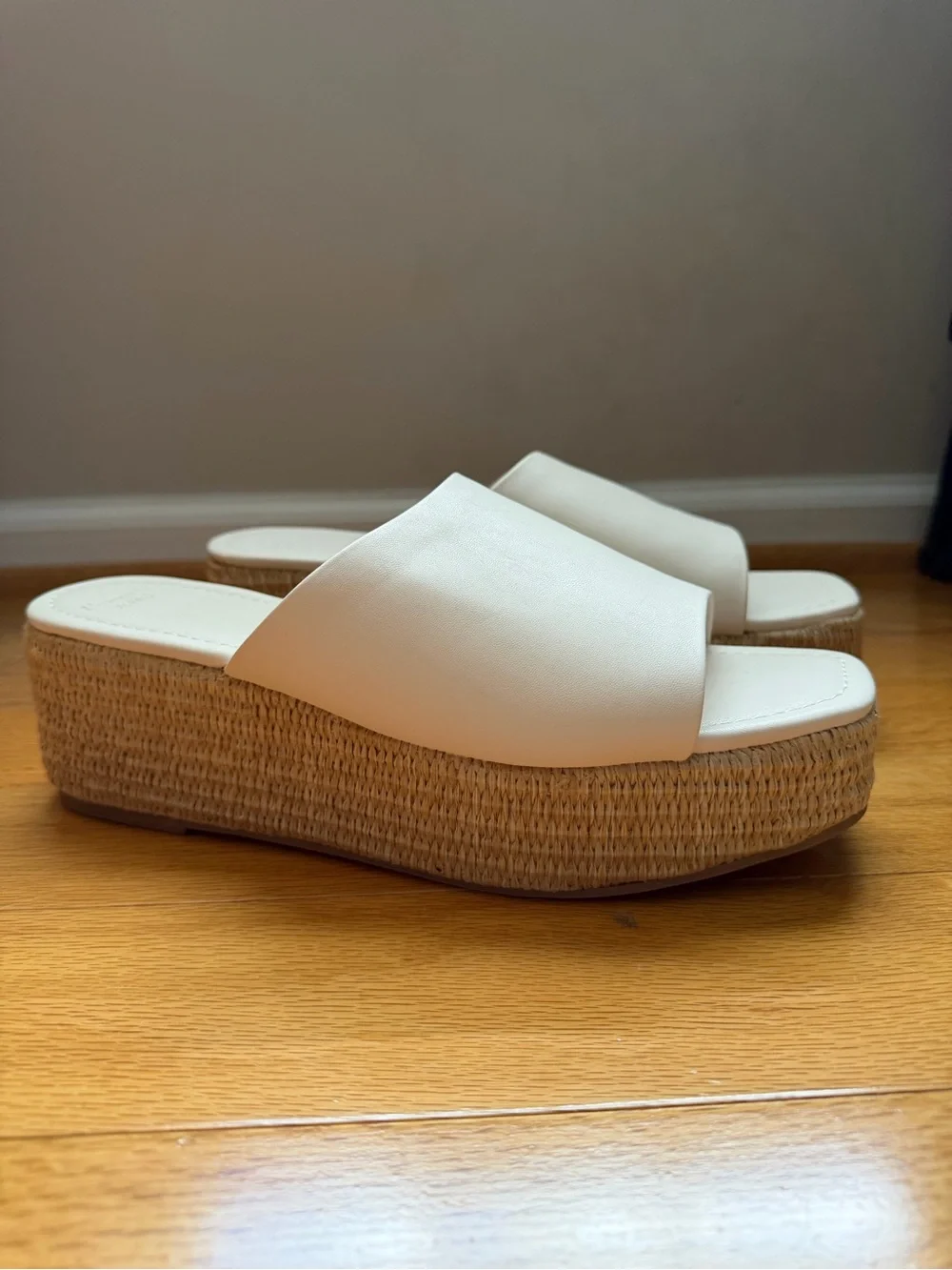 Leather Cream Platform Espadrille Slide Sandals